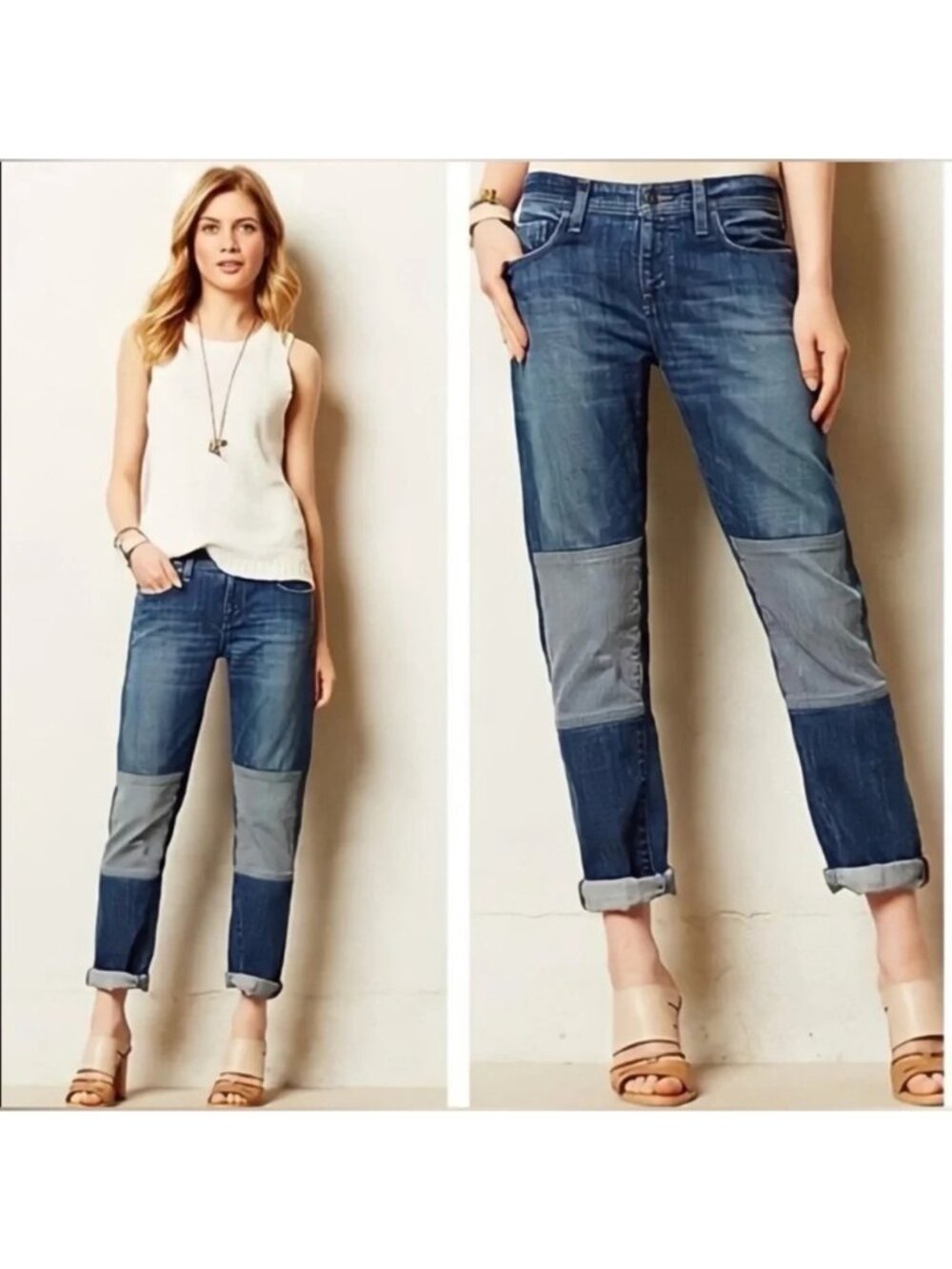 EUC $148 Pilcro Letterpress straight Jeans Anthropologie Hyphen Knee Patch 28